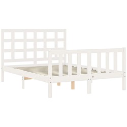 Cadre de lit sans matelas blanc bois de pin massif 