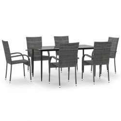 Ensemble à manger de jardin 7 pcs Gris Résine tressée 