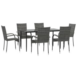 Ensemble à manger de jardin 7 pcs Gris Résine tressée 