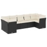 Salon de jardin 7 pcs avec coussins noir résine tressée 