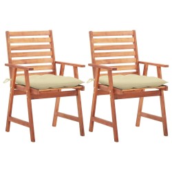 Chaises à manger d'extérieur lot de 2 et coussins Acacia massif 