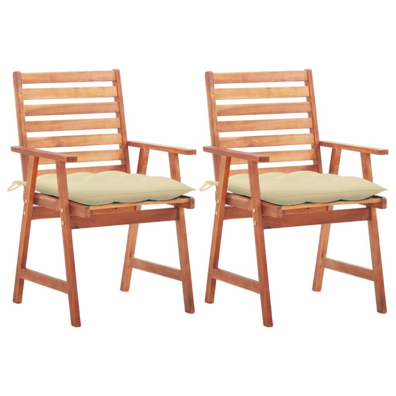 Chaises à manger d'extérieur lot de 2 et coussins Acacia massif 