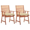 Chaises à manger d'extérieur lot de 2 et coussins Acacia massif 