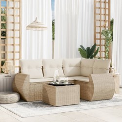 Salon de jardin avec coussins 5 pcs beige résine tressée 