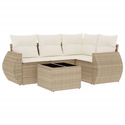 Salon de jardin avec coussins 5 pcs beige résine tressée 