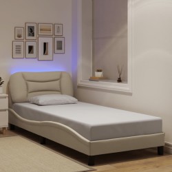 Cadre de lit avec lumières LED crème 80x200 cm tissu 