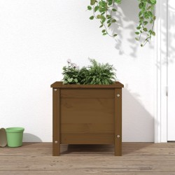 Jardinière marron miel 40x40x39 cm bois massif de pin 