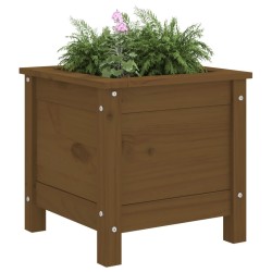 Jardinière marron miel 40x40x39 cm bois massif de pin 