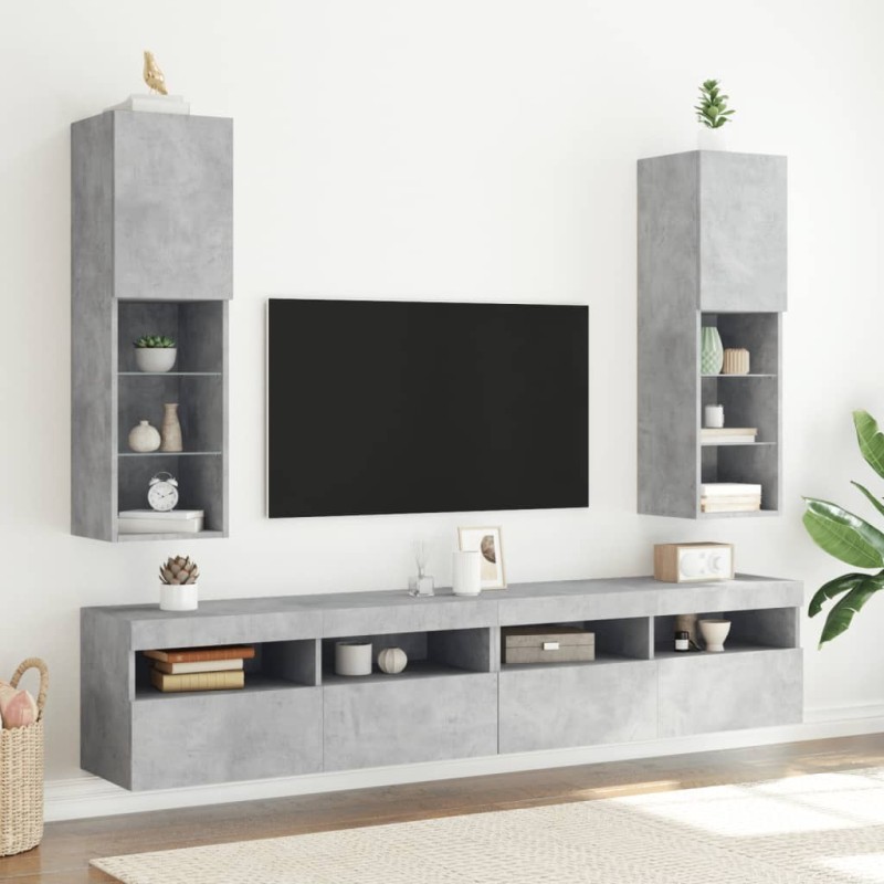 Meubles TV avec lumières LED 2 pcs gris béton 30,5x30x102 cm 