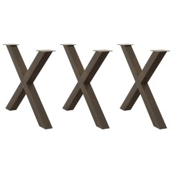 Pieds de table à manger en forme de X, 3 pièces, acier naturel, 90 x (72-73) cm 