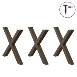 Pieds de table à manger en forme de X, 3 pièces, acier naturel, 90 x (72-73) cm 