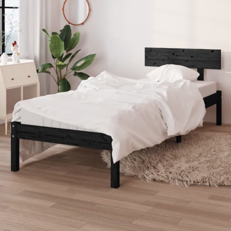 Cadre de lit sans matelas noir bois massif 
