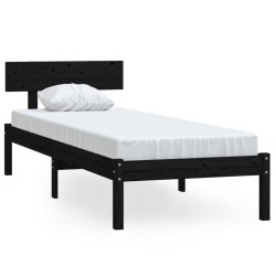 Cadre de lit sans matelas noir bois massif 