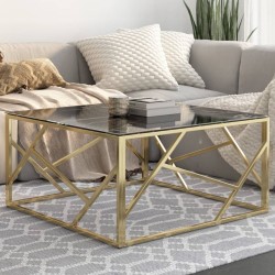 Table basse doré acier inoxydable et verre trempé 