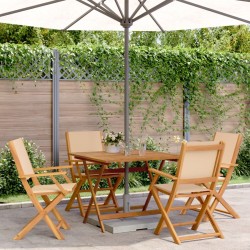 Ensemble à manger de jardin 5 pcs beige tissu et bois massif 