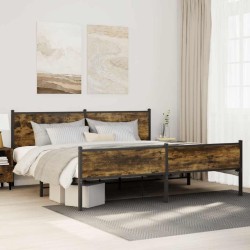 Cadre de lit en métal sans matelas chêne fumé 193x203 cm 