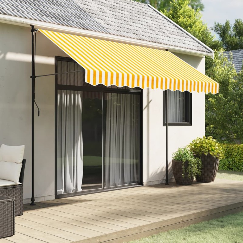 Tissu de remplacement de cantonnière d’auvent jaune blanc 3 m 