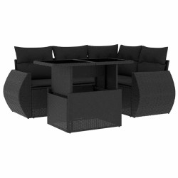 Salon de jardin 5 pcs avec coussins noir résine tressée 