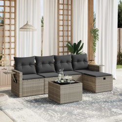 Salon de jardin 6 pcs avec coussins gris clair résine tressée 