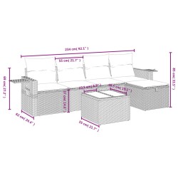 Salon de jardin 6 pcs avec coussins gris clair résine tressée 