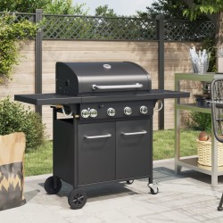 Barbecue gril à gaz avec 5 brûleurs noir acier enduit de poudre 