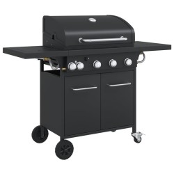 Barbecue gril à gaz avec 5 brûleurs noir acier enduit de poudre 