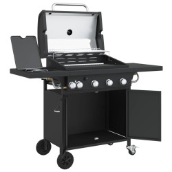 Barbecue gril à gaz avec 5 brûleurs noir acier enduit de poudre 