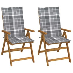 Chaises inclinables de jardin lot de 2 et coussins Bois acacia 