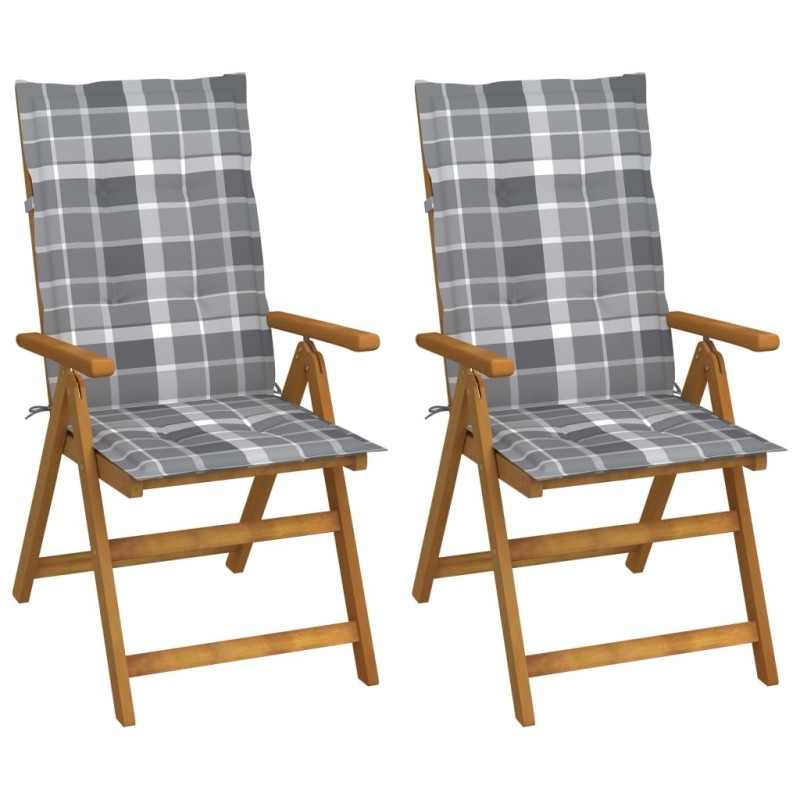 Chaises inclinables de jardin lot de 2 et coussins Bois acacia 