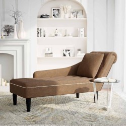 Fauteuil long avec coussin et accoudoir droit marron similicuir 
