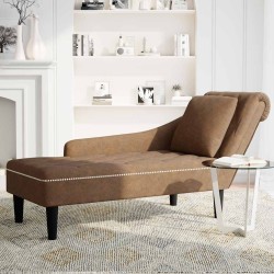 Fauteuil long avec coussin et accoudoir droit marron similicuir 
