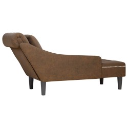 Fauteuil long avec coussin et accoudoir droit marron similicuir 