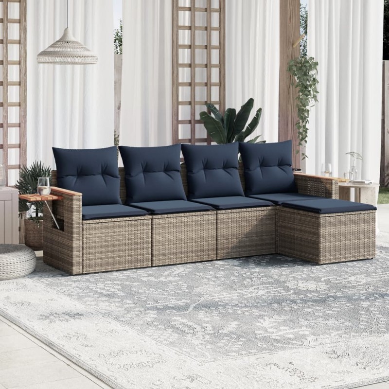 Salon de jardin 5 pcs avec coussins gris résine tressée 