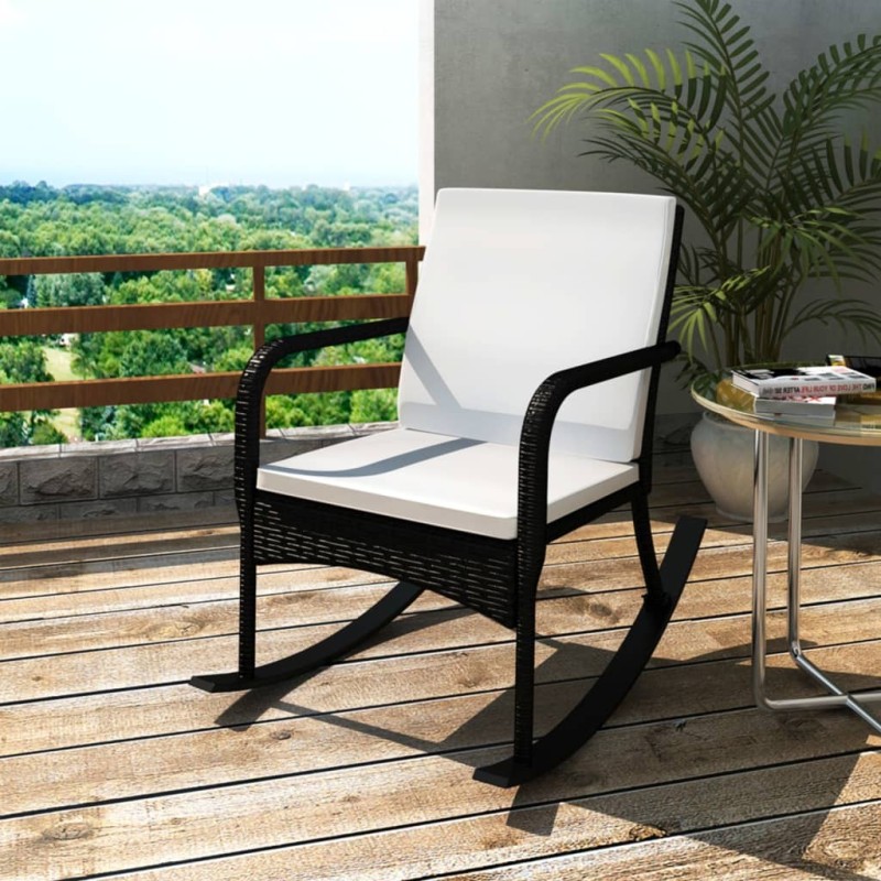 Chaise à bascule d'extérieur Noir Résine tressée 