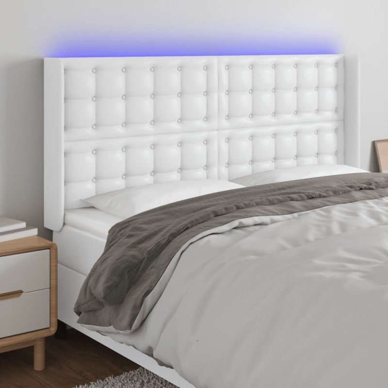 Tête de lit à LED Blanc 163x16x118/128 cm Similicuir  