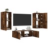 Meuble TV muraux 3 pcs avec lumières LED chêne fumé 