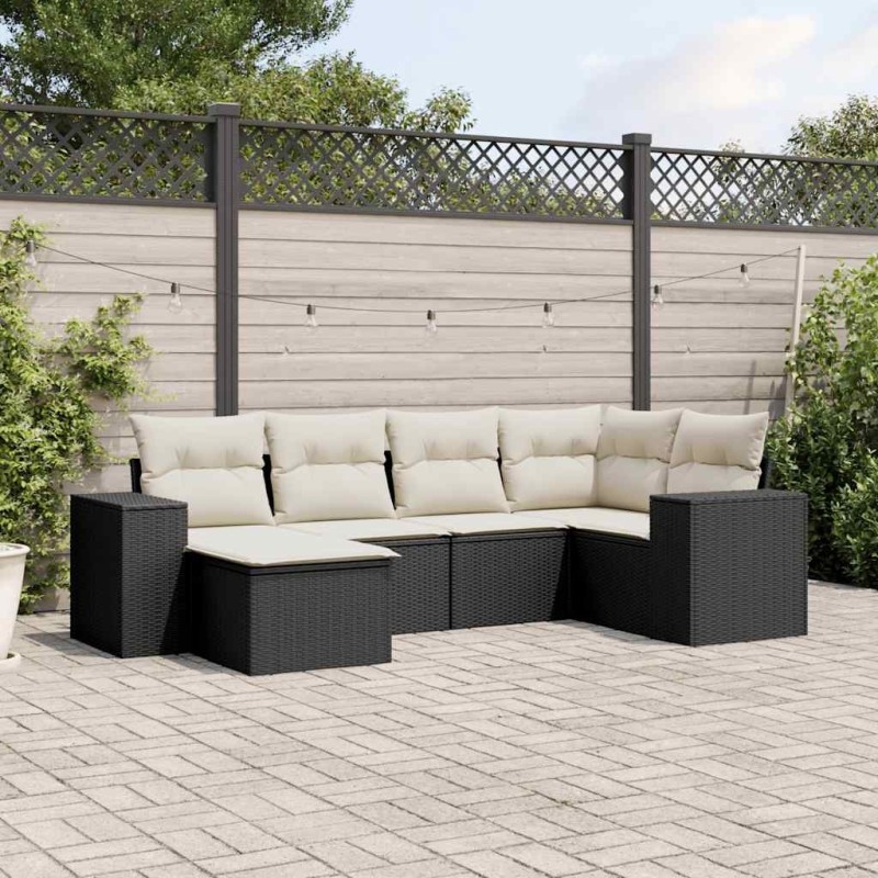 Salon de jardin 6 pcs avec coussins noir résine tressée 