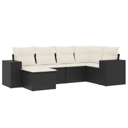 Salon de jardin 6 pcs avec coussins noir résine tressée 
