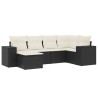 Salon de jardin 6 pcs avec coussins noir résine tressée 