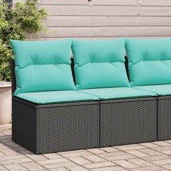 Salon de jardin avec coussins 2 pcs noir résine tressée acacia 