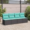 Salon de jardin avec coussins 2 pcs noir résine tressée acacia 