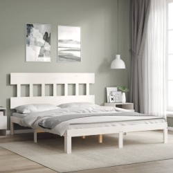 Cadre de lit sans matelas blanc bois de pin massif 