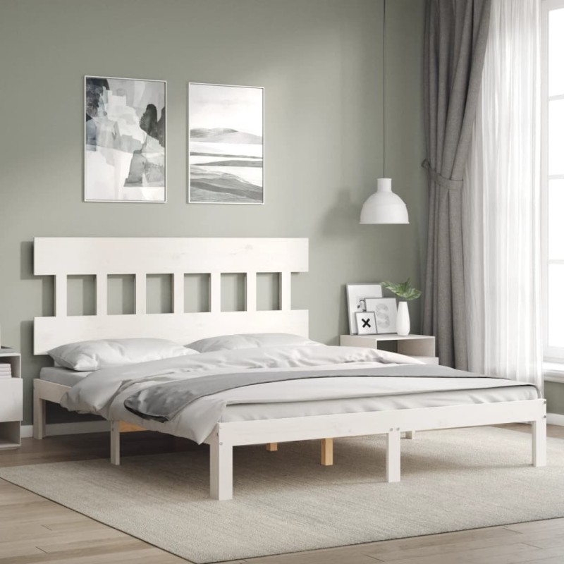Cadre de lit sans matelas blanc bois de pin massif 