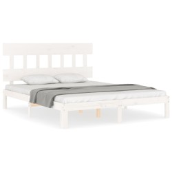 Cadre de lit sans matelas blanc bois de pin massif 