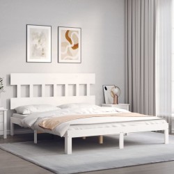 Cadre de lit sans matelas blanc bois de pin massif 