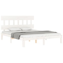 Cadre de lit sans matelas blanc bois de pin massif 