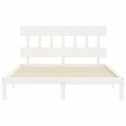 Cadre de lit sans matelas blanc bois de pin massif 