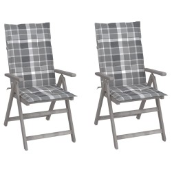 Chaises inclinables de jardin lot de 2 et coussins Bois acacia 