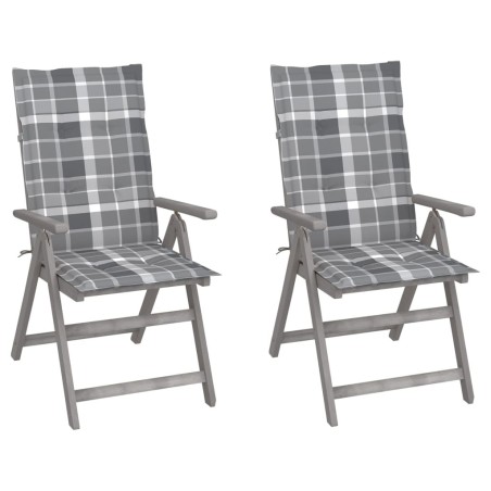 Chaises inclinables de jardin lot de 2 et coussins Bois acacia 