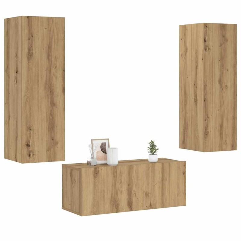 Meubles TV muraux 3 pcs chêne artisanal bois d'ingénierie 